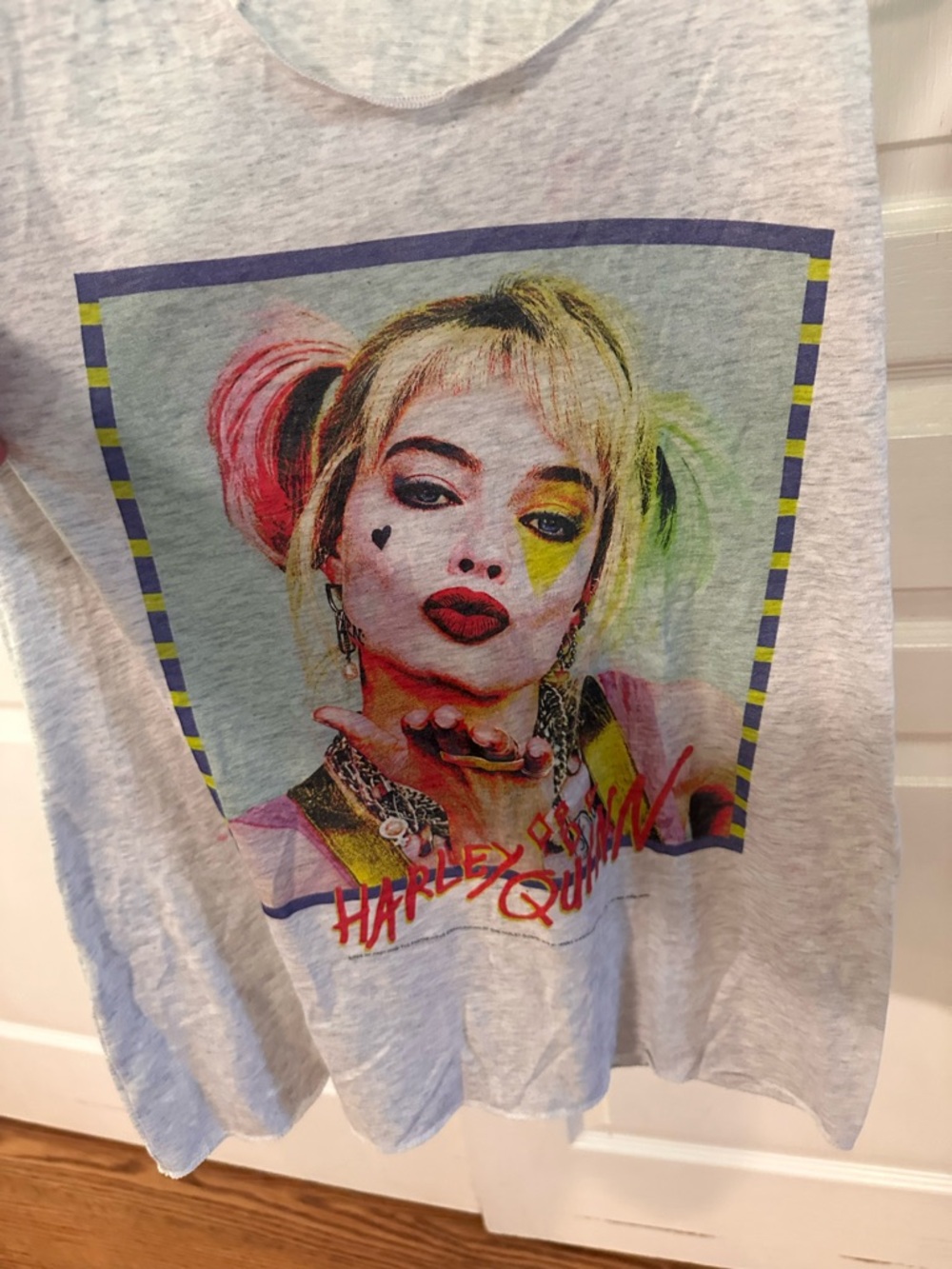 Next Level Apparel Light Gray Tank Top with Harley Quinn Multicolor Graphic